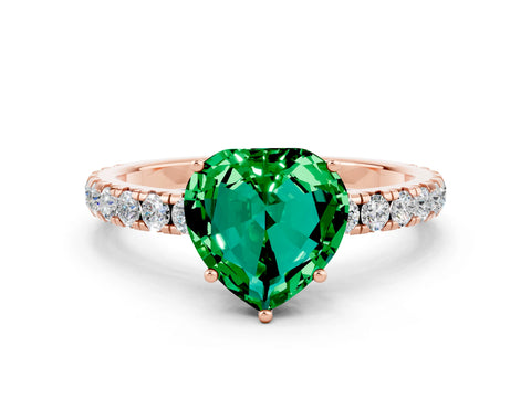Rose gold Heart Cut Emerald Pavé Solitaire Engagement Ring with Four-Prong Setting_12
