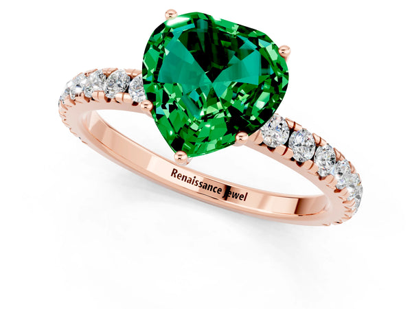Rose gold Heart Cut Emerald Pavé Solitaire Engagement Ring with Four-Prong Setting