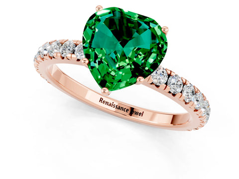 Rose gold Heart Cut Emerald Pavé Solitaire Engagement Ring with Four-Prong Setting_13