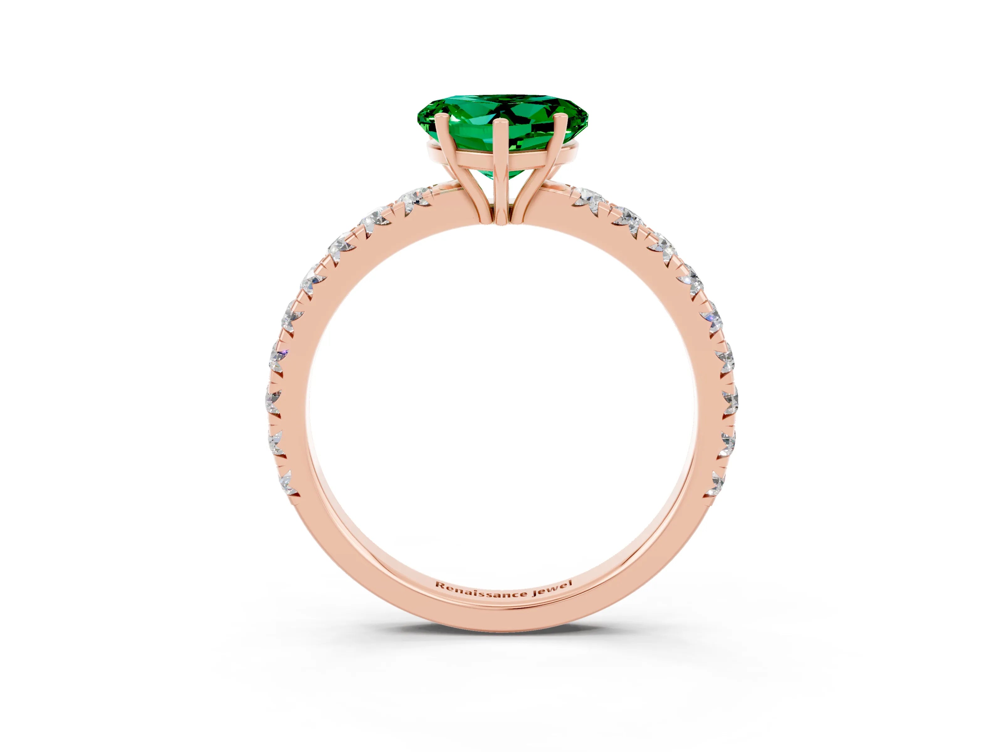 Rose gold Heart Cut Emerald Pavé Solitaire Engagement Ring with Four-Prong Setting_15