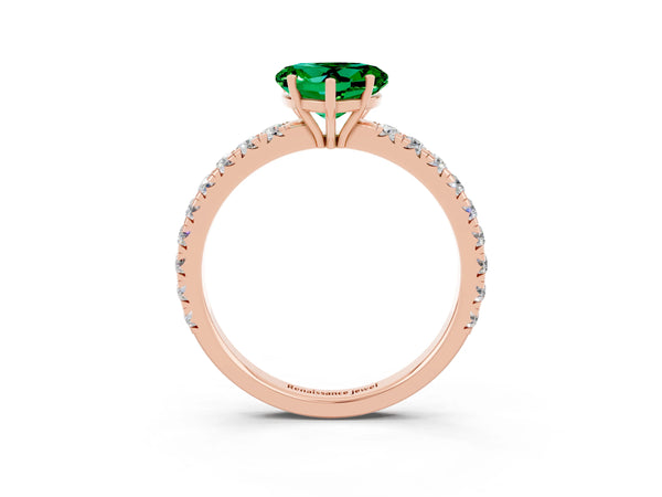 Rose gold Heart Cut Emerald Pavé Solitaire Engagement Ring with Four-Prong Setting