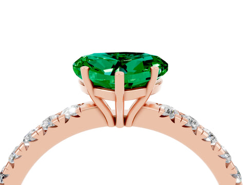 Rose gold Heart Cut Emerald Pavé Solitaire Engagement Ring with Four-Prong Setting_16