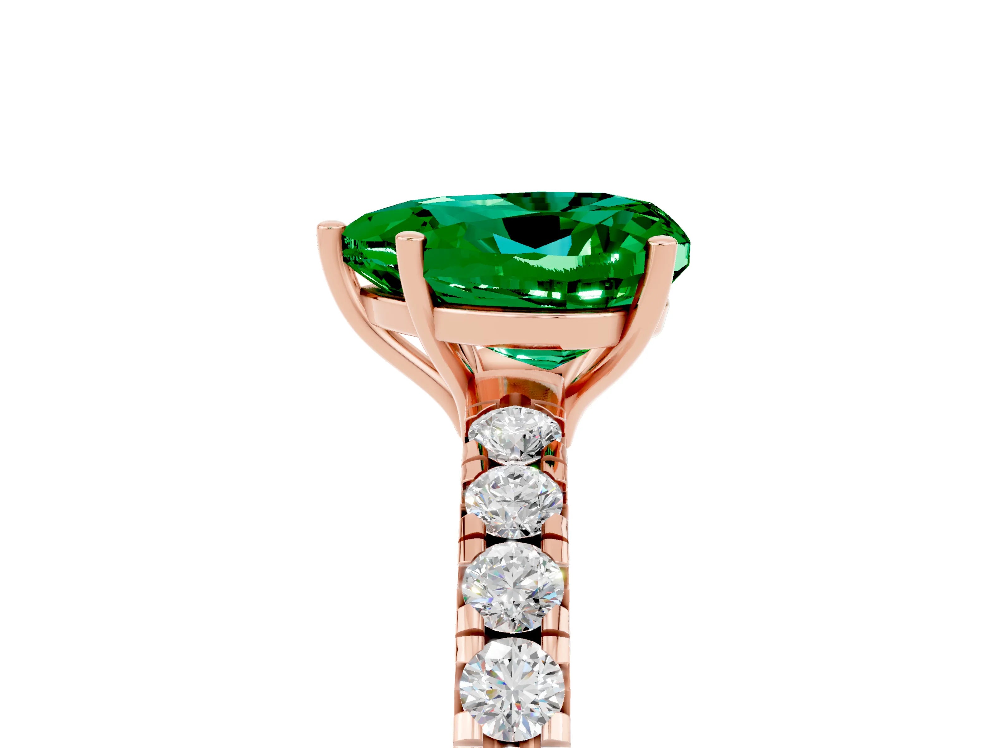 Rose gold Heart Cut Emerald Pavé Solitaire Engagement Ring with Four-Prong Setting_17