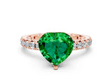 Rose gold Heart Cut Emerald Pavé Solitaire Ring with Round Band and Prong Setting_24
