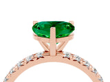 Rose gold Heart Cut Emerald Pavé Solitaire Ring with Round Band and Prong Setting_28