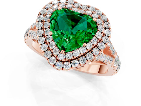Rose gold Heart Cut Emerald Pavé Split Shank Double Halo Engagement Ring_1
