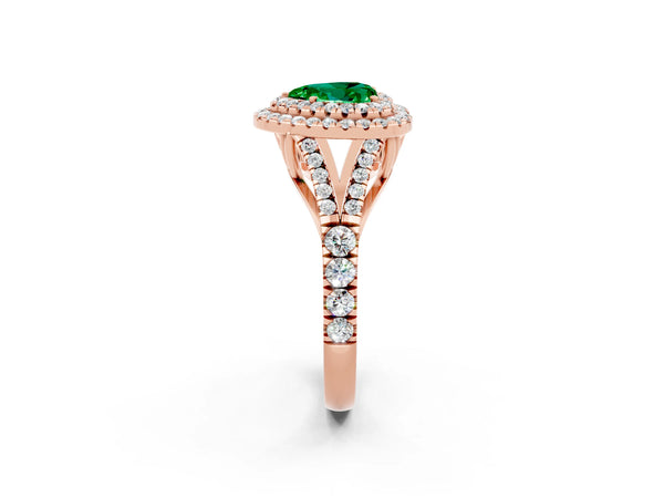 Rose gold Heart Cut Emerald Pavé Split Shank Double Halo Engagement Ring