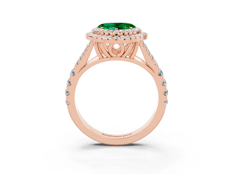 Rose gold Heart Cut Emerald Pavé Split Shank Double Halo Engagement Ring_3