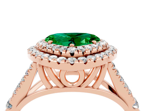 Rose gold Heart Cut Emerald Pavé Split Shank Double Halo Engagement Ring_4