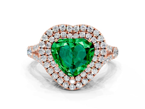 Rose gold Heart Cut Emerald Pavé Split Shank Double Halo Engagement Ring