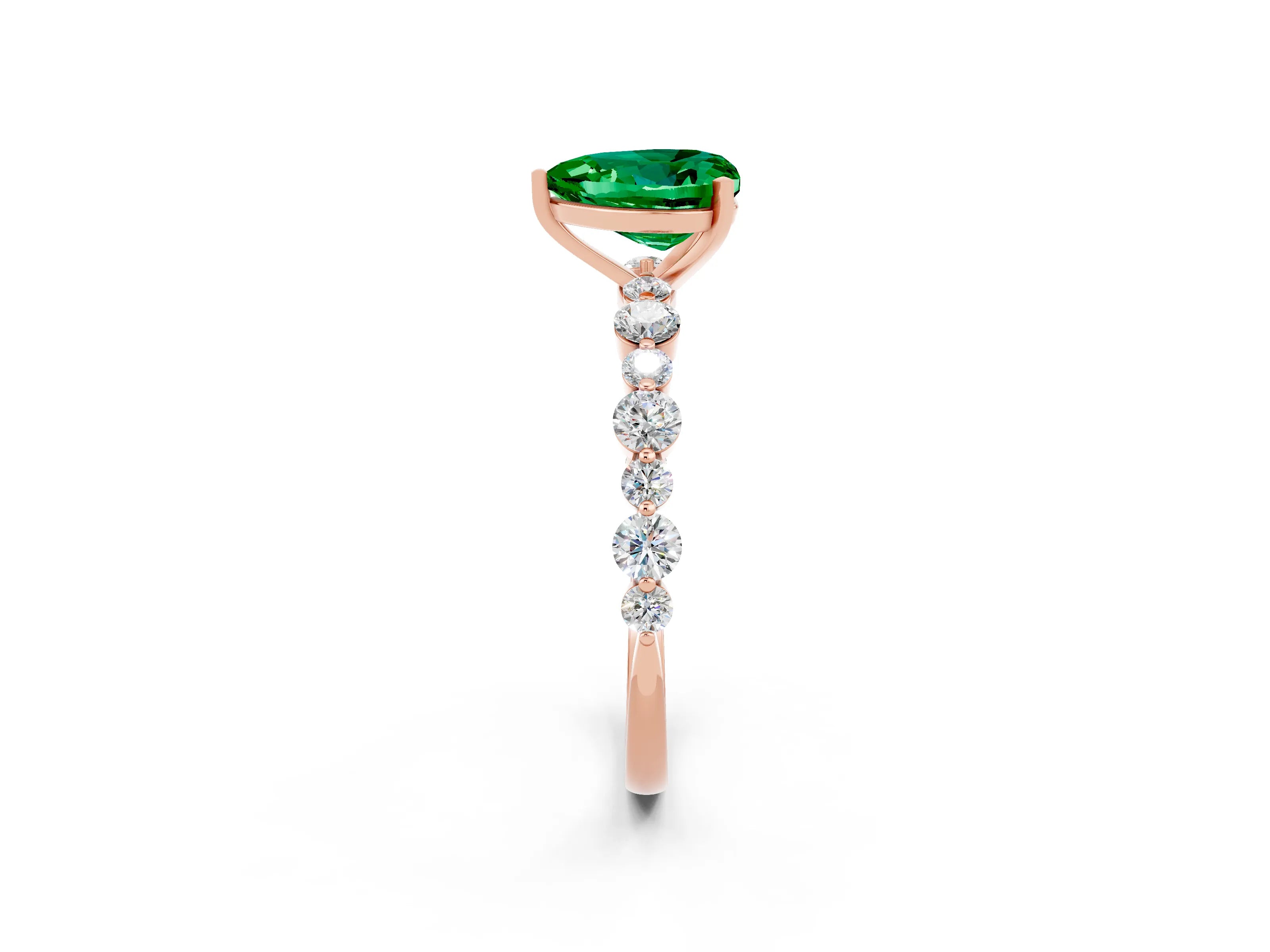 Rose gold Heart Cut Emerald Prong Set Engagement Ring with Pavé Band_2