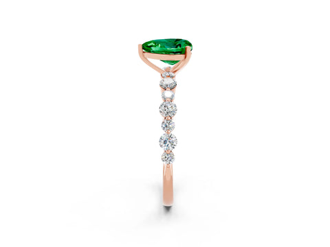Rose gold Heart Cut Emerald Prong Set Engagement Ring with Pavé Band_2