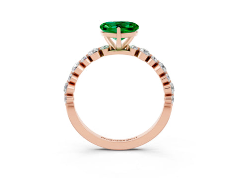 Rose gold Heart Cut Emerald Prong Set Engagement Ring with Pavé Band_3