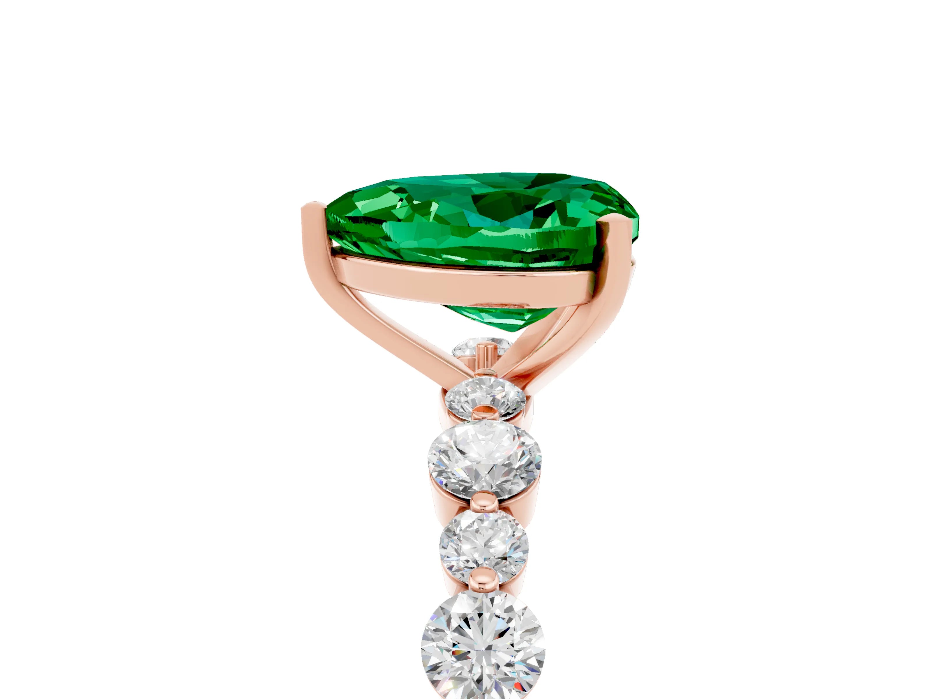 Rose gold Heart Cut Emerald Prong Set Engagement Ring with Pavé Band_5