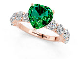 Rose gold Heart Cut Emerald Prong Setting with Side Stones on a Pave Band_1