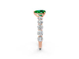 Rose gold Heart Cut Emerald Prong Setting with Side Stones on a Pave Band_2