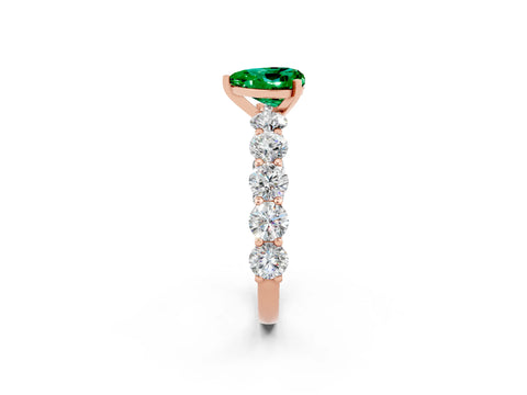 Rose gold Heart Cut Emerald Prong Setting with Side Stones on a Pave Band_2