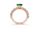 Rose gold Heart Cut Emerald Prong Setting with Side Stones on a Pave Band_3