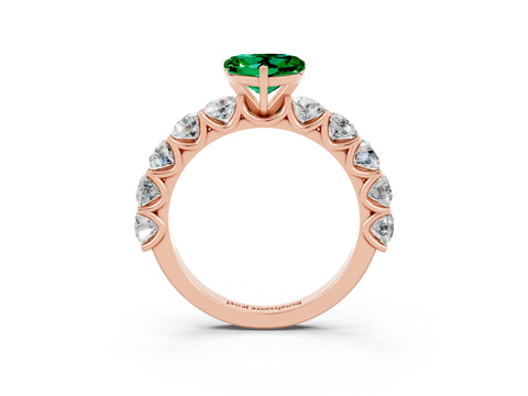 Rose gold Heart Cut Emerald Prong Setting with Side Stones on a Pave Band_3