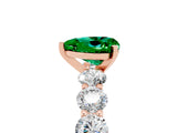 Rose gold Heart Cut Emerald Prong Setting with Side Stones on a Pave Band_5