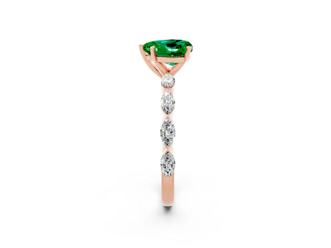 Rose gold Heart Cut Emerald Ring with Marquise Side Stones and Prong Setting_2