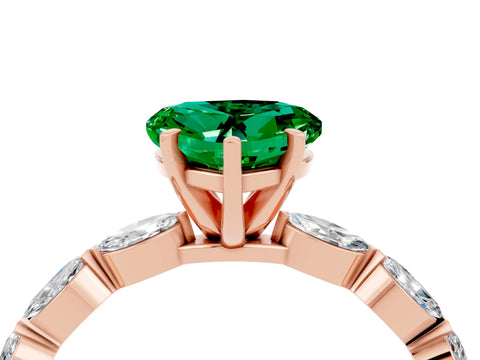Rose gold Heart Cut Emerald Ring with Marquise Side Stones and Prong Setting_4