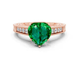 Rose gold Heart Cut Emerald Ring with Milgrain Pavé Band and Four-Prong Setting_12