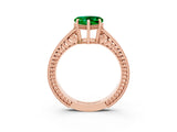 Rose gold Heart Cut Emerald Ring with Milgrain Pavé Band and Four-Prong Setting_15