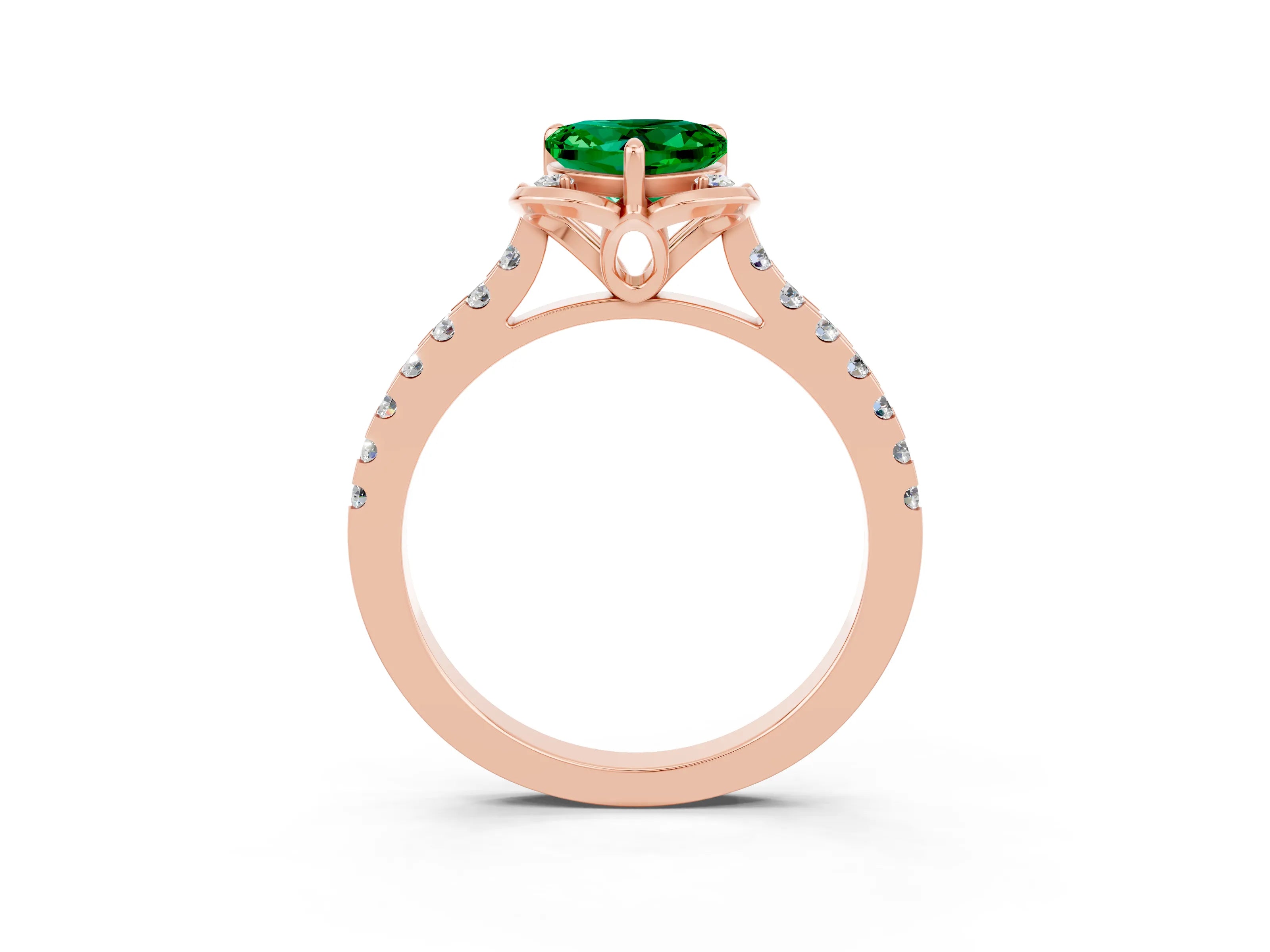 Rose gold Heart Cut Emerald Ring with Pavé Band and Floral Prong Setting_3