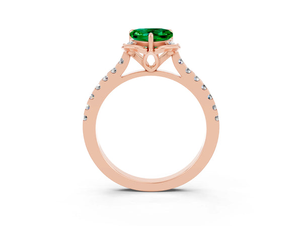 Rose gold Heart Cut Emerald Ring with Pavé Band and Floral Prong Setting