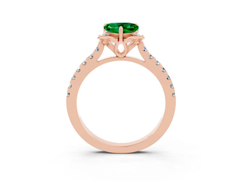Rose gold Heart Cut Emerald Ring with Pavé Band and Floral Prong Setting_3