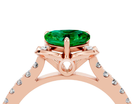 Rose gold Heart Cut Emerald Ring with Pavé Band and Floral Prong Setting_4