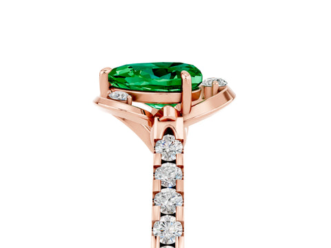 Rose gold Heart Cut Emerald Ring with Pavé Band and Floral Prong Setting_5