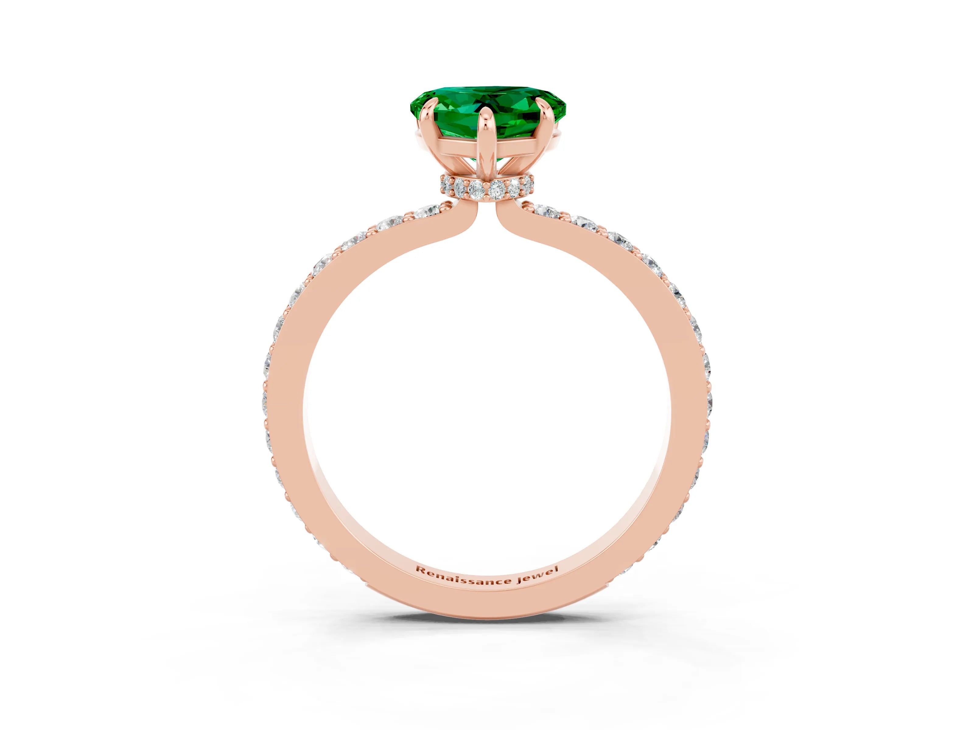 Rose gold Heart Cut Emerald Ring with Pavé Band and Four-Prong Setting_3