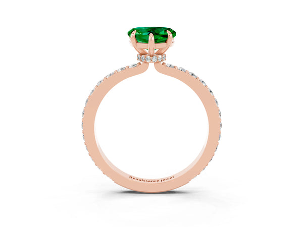 Rose gold Heart Cut Emerald Pavé Engagement Ring with Round  Accents and Prong Setting