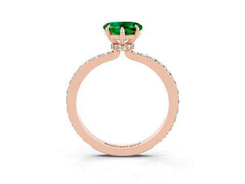 Rose gold Heart Cut Emerald Ring with Pavé Band and Four-Prong Setting_3