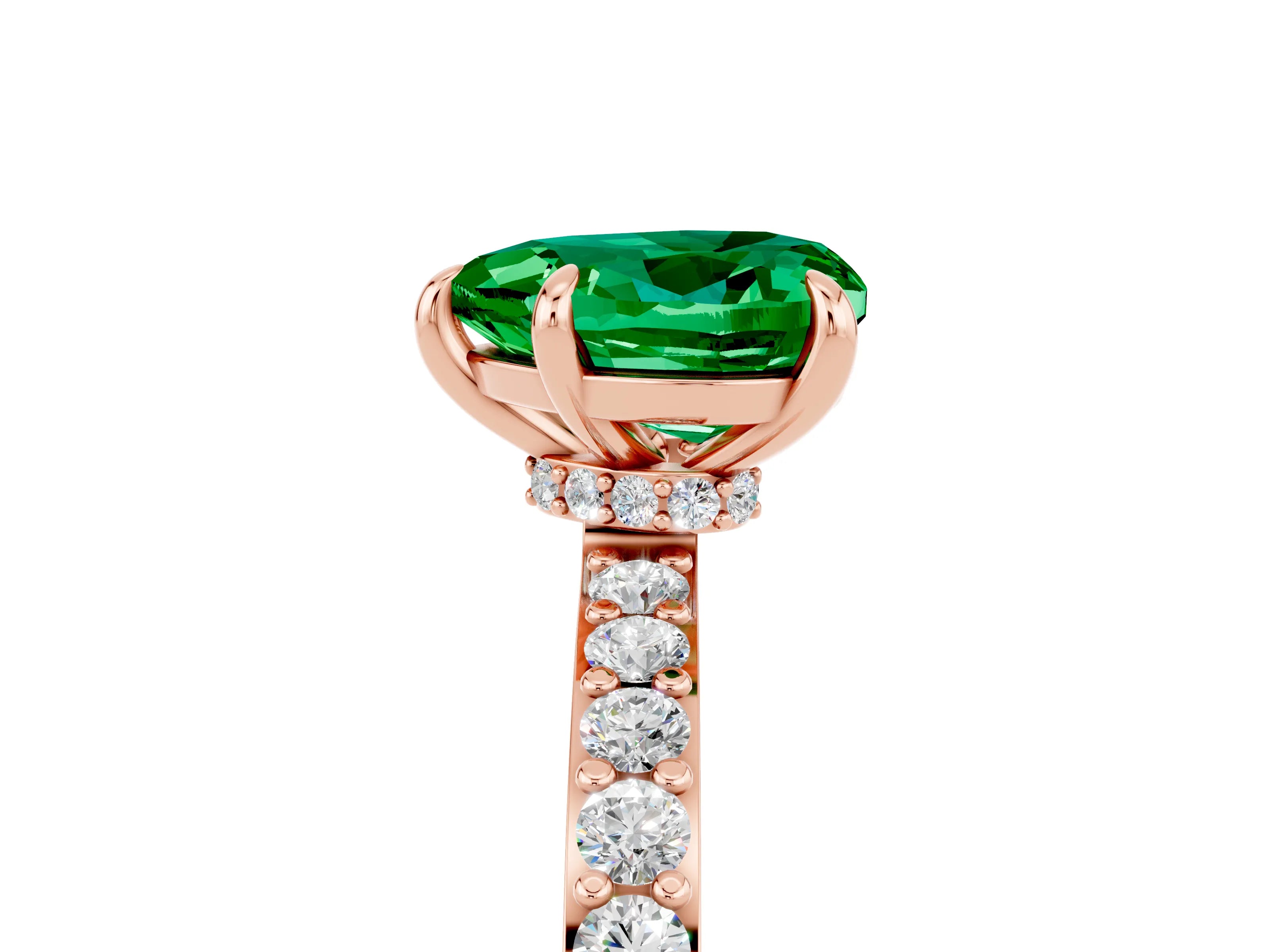 Rose gold Heart Cut Emerald Ring with Pavé Band and Four-Prong Setting_5
