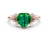 Rose gold Heart Cut Emerald Ring with Side Stones and Four-Prong Setting_36