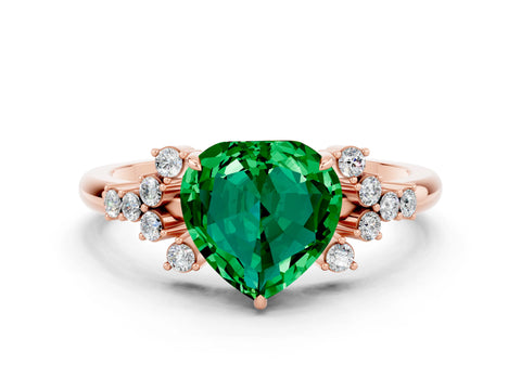 Rose gold Heart Cut Emerald Ring with Side Stones and Four-Prong Setting_36