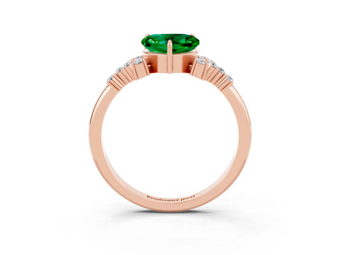 Rose gold Heart Cut Emerald Ring with Side Stones and Four-Prong Setting_39