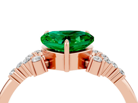 Rose gold Heart Cut Emerald Ring with Side Stones and Four-Prong Setting_40