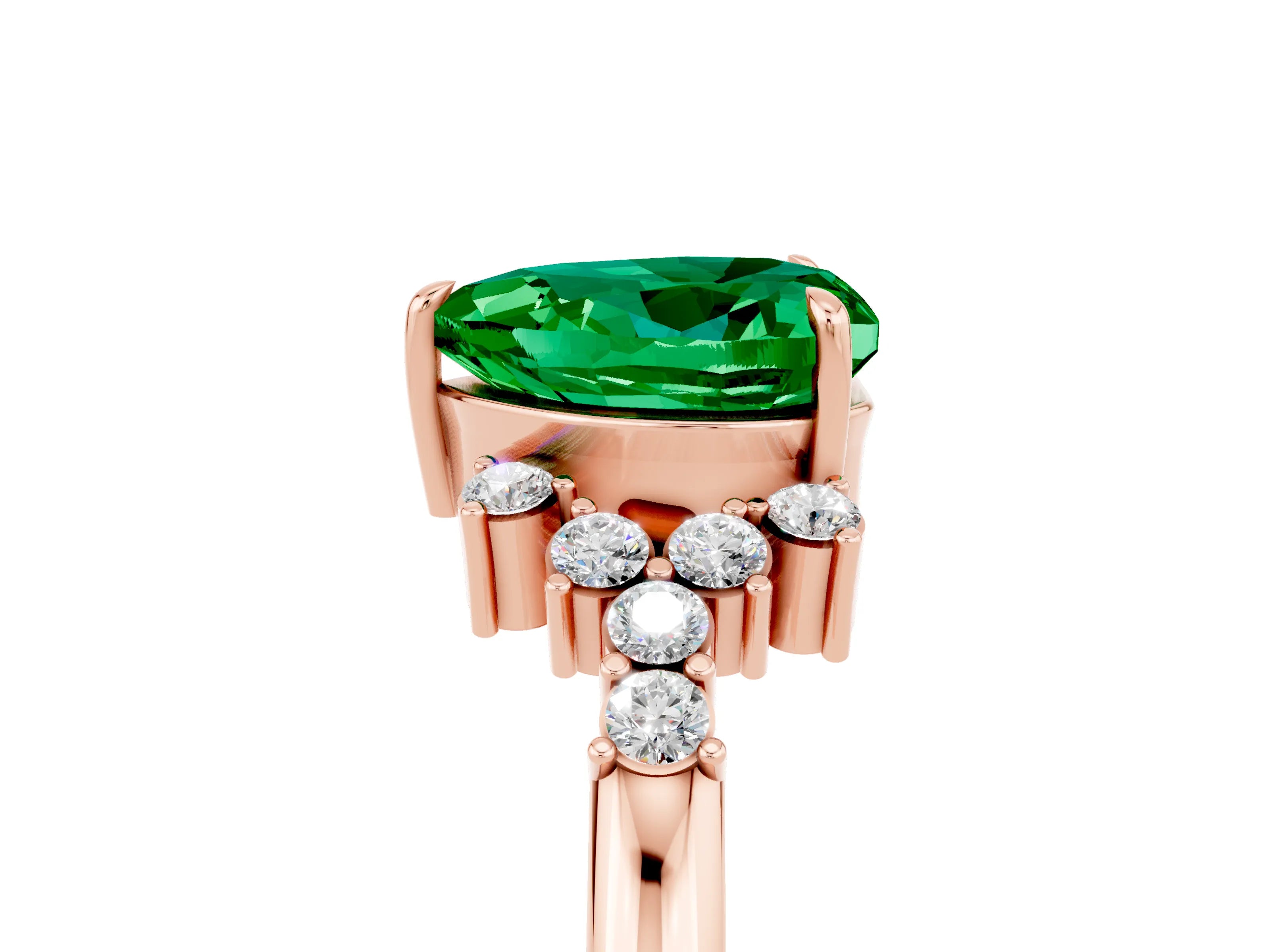 Rose gold Heart Cut Emerald Ring with Side Stones and Four-Prong Setting_41