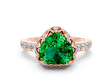 Rose gold Heart Cut Emerald Scalloped Halo Engagement Ring with Round Shared Prong Band_24
