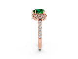 Rose gold Heart Cut Emerald Scalloped Halo Engagement Ring with Round Shared Prong Band_26