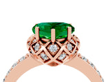 Rose gold Heart Cut Emerald Scalloped Halo Engagement Ring with Round Shared Prong Band_28