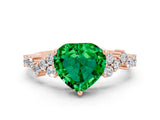 Rose gold Heart Cut Emerald Scattered Round Accent Ring with Prong Setting_30
