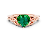 Rose gold Heart Cut Emerald Solitaire Celtic Knot Ring with Four-Prong Setting_12