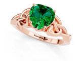 Rose gold Heart Cut Emerald Solitaire Celtic Knot Ring with Four-Prong Setting_13