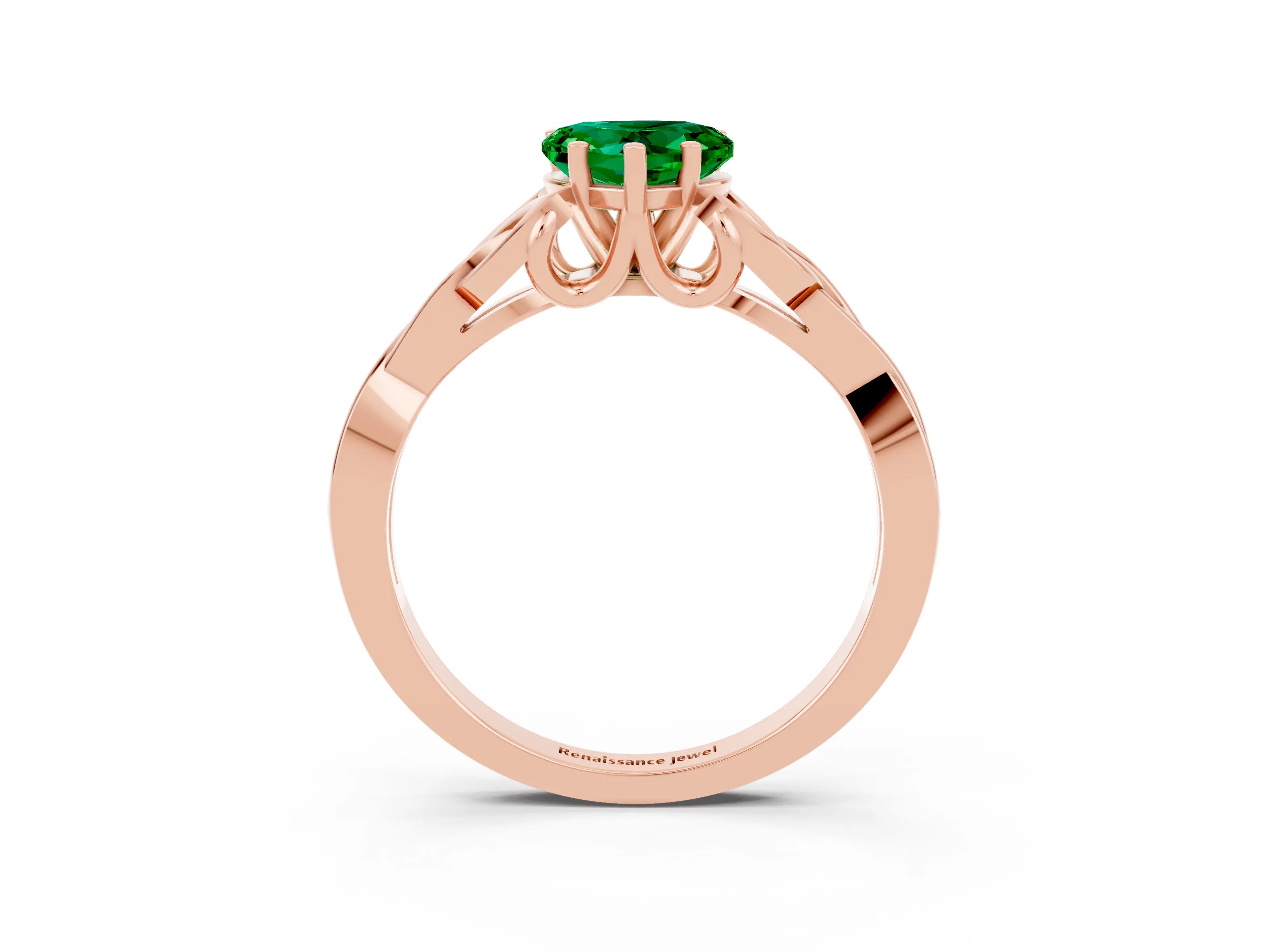 Rose gold Heart Cut Emerald Solitaire Celtic Knot Ring with Four-Prong Setting_15