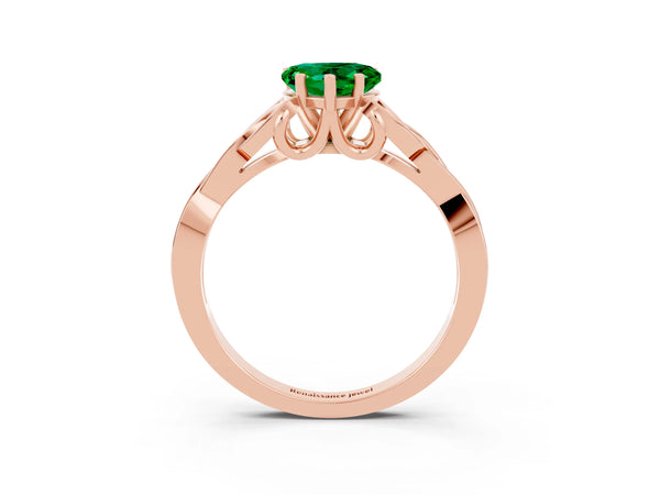 Rose gold Heart Cut Emerald Solitaire Celtic Knot Ring with Four-Prong Setting